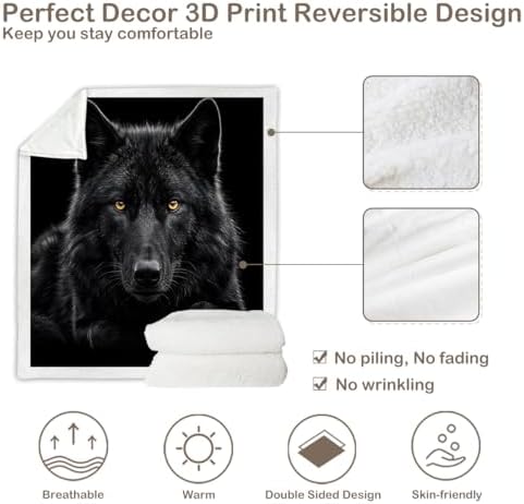 Black Wolf Sherpa Blanket Animal Print Throw Blanket for Men Soft Warm Cozy 60x80 Inches Dark Power Design Bedroom Couch Decor Gift for Birthday Housewarming Anniversary - Image 7
