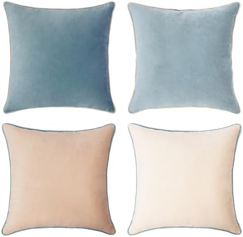 MONDAY MOOSE Decorative Throw Pillow Covers Cushion Cases, Set of 4 Soft Velvet Modern Double-Sided Designs, Mix and Match for Home Decor, Pillow Inserts Not Included (20x20 inch, Beige/Light Blue) by MondayMoose