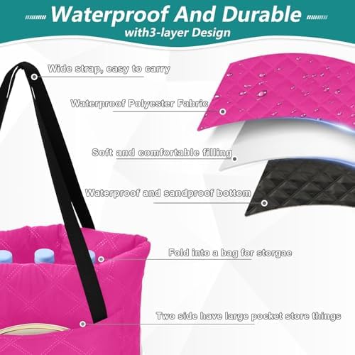 Outdoor Picnic Blanket Water Resistant Party Waterproof Blanket 80"X60" for Outdoorsy People Picnic Items, Neon Pink - Image 4
