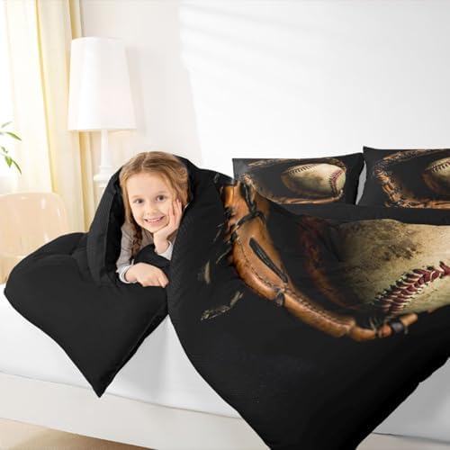 Erosebridal Baseball Comforter Set Full Size Sports Game Bedding Baseball Player Duvet Insert for Kids Boys Teens Retro Style Quilt for Room Dorm Decorative, Brown Down Comforter - Image 6