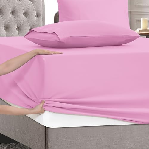 Mocassi Queen Size 4-Piece Bed Sheet Set - 1800 Premium Hotel Quality Microfiber 18-24 Inches Extra Deep Pocket Fitted Sheet- Luxury Soft, Breathable, Wrinkle, and Fade Resistant, Light Pink - Image 5