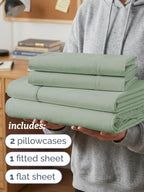 Twin XL 4 Piece Sheet Set - College Dorm Room Essentials - Eucalyptus - Image 3