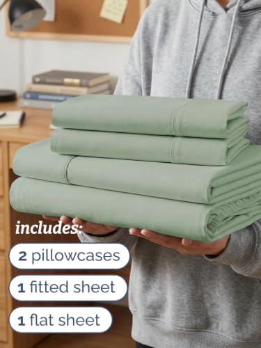 Twin XL 4 Piece Sheet Set - College Dorm Room Essentials - Eucalyptus - Image 3