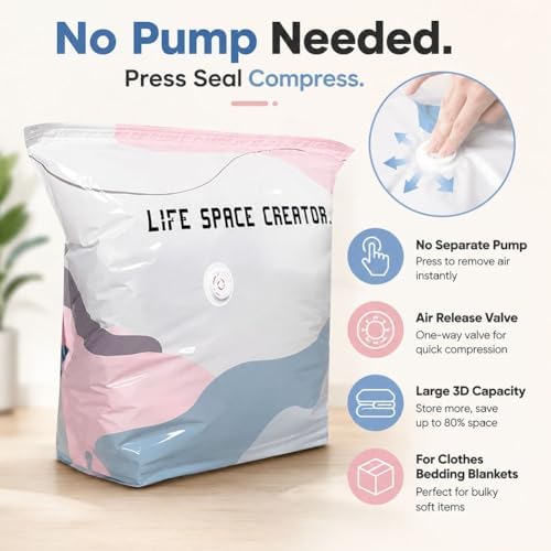 No-Pump Vacuum Storage Bags, Large Press & Seal Compression Bag, Reusable 3D Space Saver Organizer Bags Without Pump for Clothes, Bedding, Blankets, Travel, Closet Storage(3set,M+L) - Image 2