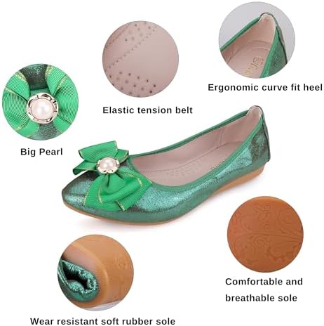 Womens Foldable Ballet Flats Bling Rhinestone Pointed Toe Comfort Slip On Walk Work Loafers Bridal Dress Shoes - Image 2