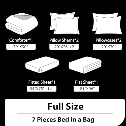 CCoutueChen Vintage Floral Full Size Bed in A Bag for Girls, 7Pcs Modern Black Red Bedding Set, Farmhouse Botanical Quilted Comforter with 2 Pillowcases+1 Flat Sheet+1 Fitted Sheet+2 Pillowshams - Image 3