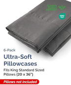 King Standard Pillow Cases - 6 Pack Pillowcase Covers, 20" x 36" - Charcoal - Image 2