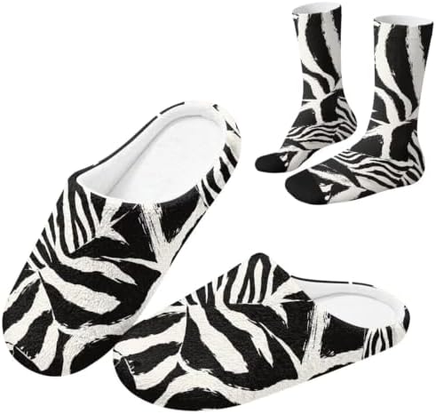 Jeiento Winter Fuzzy Slipper and Crew Socks for Women,Adult Slip-on Close Toe House Slipper,Flat Comfort home Slides by Jeiento