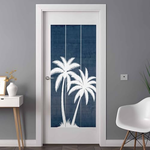 Window Privacy Film Frosted, Navy Blue Palm Trees Non-Adhesive Static Cling Window Tint, Summer Coastal Tropical Botanical Insulated Windows Frosted Films for Living Room, 35.4 x 78.7 Inches - Image 3