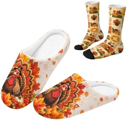 Jeiento Women's Fuzzy Slippers and Sock Set Warm Cozy Memory Foam House Shoes Soft Slip-on Slides Spa Slippers for Hotel by Jeiento