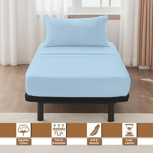 ARlinen 4 PCs Cot Sheets Sets 32" X 75", Egyptian Cotton Fitted Mattress Fits Upto 4"-8" Deep Perfect for Narrow Twin/RV Bunk/Guest Bed Replacement/Camping, Light Blue - Image 2