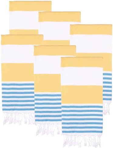 Turkish Beach Towels Set of 6 | Oversized, Quick Dry, Sand Free | 100% Cotton, Large 38x71 Towels for Beach, Pool, Travel | Ultra-Soft, Compact, and Absorbent | Yellow/Turquoise by PADISHAHHOME