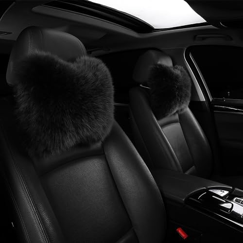Fluffy Car Headrest Pillow Furry Long Wool Lumbar Auto Head Neck Support Pillow Cushion Natural Luxury Fur Warm Soft Comfort Winter by MLOVESIE