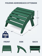 KINGYES Folding Adirondack Ottomans Set of 4 for Adirondack Chair, Green - Image 2