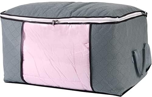 combocube Comforter Storage Bag, Zippered Bag with Large Clear Window and Carry Handles, Space Saver Organizers for Closet, Blanket, Pillow, Quilt, Bedding, Clothes (4Pcs Grey Large) - Image 2