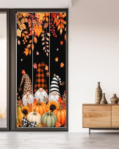 Window Privacy Film Frosted, Thanksgiving Gnomes Non-Adhesive Static Cling Window Tint, Fall Pumpkin Maple Leaves Black Insulated Windows Frosted Films for Living Room, 35.4 x 78.7 Inches - Image 5