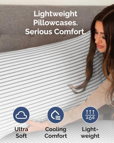 King Pillow Cases - 8 Pack Pillowcase Covers - 20" x 40" (Grey Stripes) - Image 3
