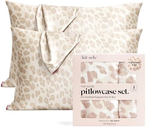 Kitsch Satin Pillowcase with Zipper - 2 pcs Standard Size, Leopard by Kitsch