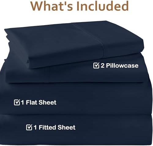 ARlinen 4 PCs Cot Sheets Sets 33" X 75", Egyptian Cotton Fitted Mattress Fits Upto 4"-8" Deep Perfect for Narrow Twin/RV Bunk/Guest Bed Replacement/Camping, Navy Blue - Image 3