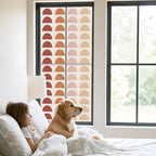 Window Privacy Film Frosted, Colorful Boho Static Cling Door Window Covering, Middle Century Geometric Abstract Art UV Blocking Windows Film for Office, Hotel, Bedroom, 29.5 x 78.7 Inches - Image 2