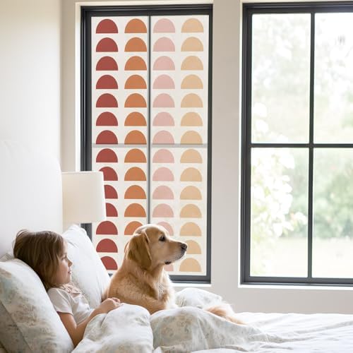 Window Privacy Film Frosted, Colorful Boho Static Cling Door Window Covering, Middle Century Geometric Abstract Art UV Blocking Windows Film for Office, Hotel, Bedroom, 29.5 x 78.7 Inches - Image 2
