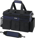 SCAVATA Wearable Cleaning Caddy Bag, Cleaning Caddy Supplies Organizer with Handle & Shoulder Straps for Housekeepers, Under Sink & Car Cleaning Tool Organizers with 4 Foldable Divider Navy (DarkBlue) by Tidyyourlife