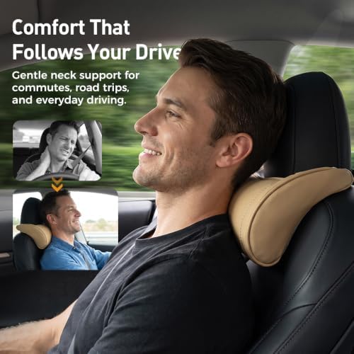 Universal Memory Foam Car Headrest Neck Pillow, Brown, 2 - Image 2
