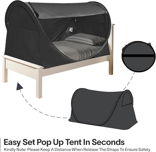 Alvantor Privacy Pop Up Bed Tent for Twin Bed, Easy Setup Blackout and Breathable Mesh Bed Canopy Lightweight Portable Sleep Pod with Carry Bag Dream Tent for Indoor Outdoor Use- Twin/Black - Image 3