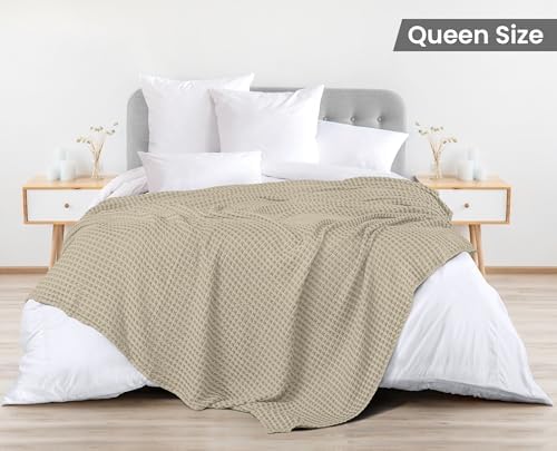 Utopia Bedding 100% Cotton Waffle Blanket Queen Size Khaki, 90x90 Inch - Image 3