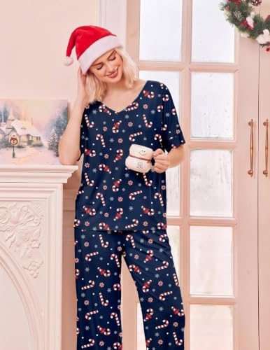 Ekouaer Pajama Sets Womens 2 Piece Short Sleeve Long Pants Pjs Lounge Set - Image 4