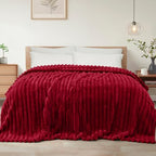 Exclusivo Mezcla Striped Queen Size Fleece Blanket for Bed, Deep Red by ExclusivoMezcla