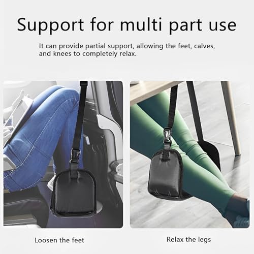 1/3Pcs Airplane Foot Hammock 420D Oxford Cloth Adjustable with Storage Bag Travel Plane Hanging for Airplane, Office, Under Desk, Car(Black-3Pcs) - Image 6