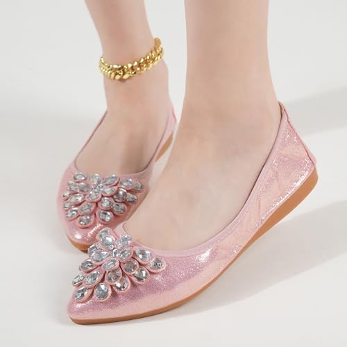 Flats Shoes for Women Rhinestone Wedding Ballerina Shoes Foldable Sparkly Comfort Slip on Flat Dressy Flats - Image 2