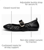 Coutgo Womens Ballet Flats Ruched Round Toe Mary Jane Flats Comfortable Slip On Dressy Shoes - Image 3