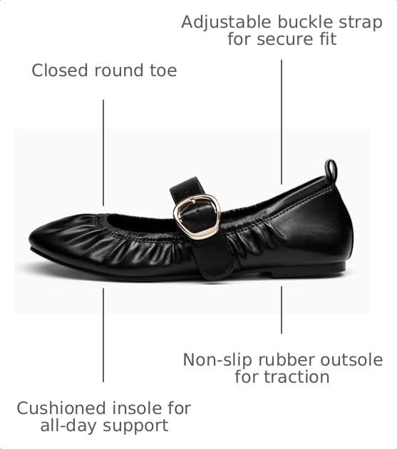Coutgo Womens Ballet Flats Ruched Round Toe Mary Jane Flats Comfortable Slip On Dressy Shoes - Image 3