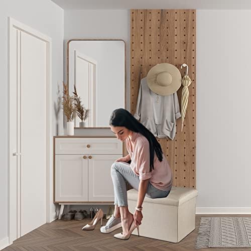 ALASDO Ottoman Storage Ottoman Footrest Stool Foldable Foot Rest Footstool Bench for Living Room 17x13x13inches Beige - Image 5