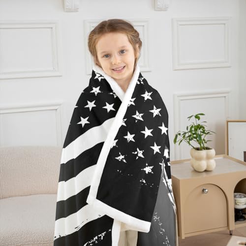 Erosebridal Lineman Blanket Vintage American Flag Blankets Electrician Lineman Silhouette Print Striped Throw Blanket for Bed Sofa Couch Gray Black 60”x80” - Image 4