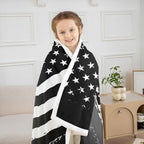Erosebridal Lineman Blanket Vintage American Flag Blankets Electrician Lineman Silhouette Print Striped Throw Blanket for Bed Sofa Couch Gray Black 50”x60” - Image 4