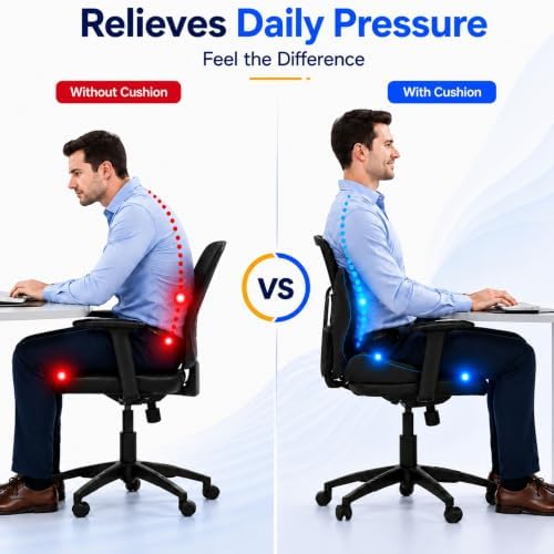 Seat Cushion L-Shaped Ergonomic Memory Foam Support for Office Chair Cushion, Car Seat Cushion, Seat Cushions for Office Chairs with Lumbar Alignment, Coccyx Relief for Wheelchair Travel Driving - Image 5