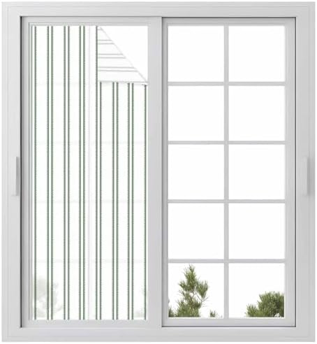 Window Privacy Film Frosted, Green Lines Static Cling Door Window Covering, Modern Vertical Striped Vintage Minimalist UV Blocking Windows Film for Office, Hotel, Bedroom, 29.5 x 78.7 Inches by Unknown
