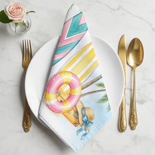 Cloth Napkins Set of 6-20x20 Inches, Summer Beach Surfboard Washable Reusable Table Napkins, Tropical Palm Tree Swimming Ring Soft & Absortbent Dining Napkin for Party Wedding Hotel Restaurant - Image 5