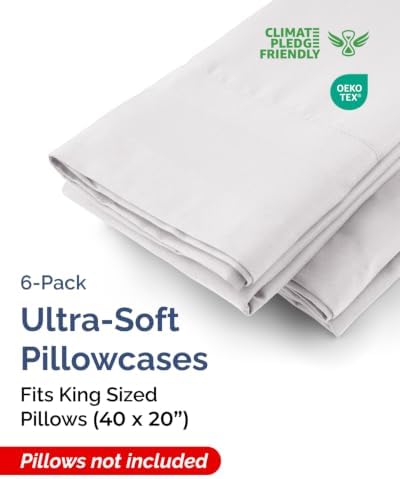 King Pillow Cases - 6 Pack Soft Pillowcase Covers - 20" x 40" (French Grey) - Image 2