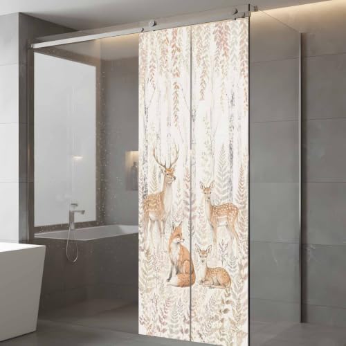 Window Privacy Film Frosted, Thanksgiving Static Cling Door Window Covering, Fall Deer Fox Animals Orange Leaves Vines UV Blocking Windows Film for Office, Hotel, Bedroom, 29.5 x 78.7 Inches - Image 5