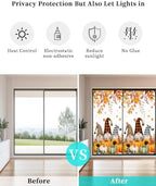 Window Privacy Film Frosted, Thanksgiving Fall Static Cling Door Window Covering, Gnomes Orange Green Pumpkin Leaves UV Blocking Windows Film for Office, Hotel, Bedroom, 29.5 x 78.7 Inches - Image 6