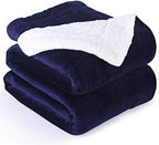 NANPIPER Couch Blanket Reversible Sherpa Flannel Blanket Ultra-Soft Plush Warm Fleece Microfiber (90"x90" Navy Blue) Queen by NANPIPER