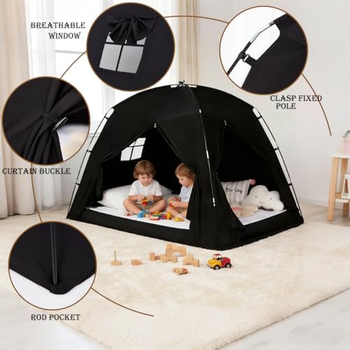 Akiky Bed Tent Bed Canopy Privacy Sleeping Space on Bed Breathable Canopy Tents Blackout Tent(Black,Twin) - Image 3