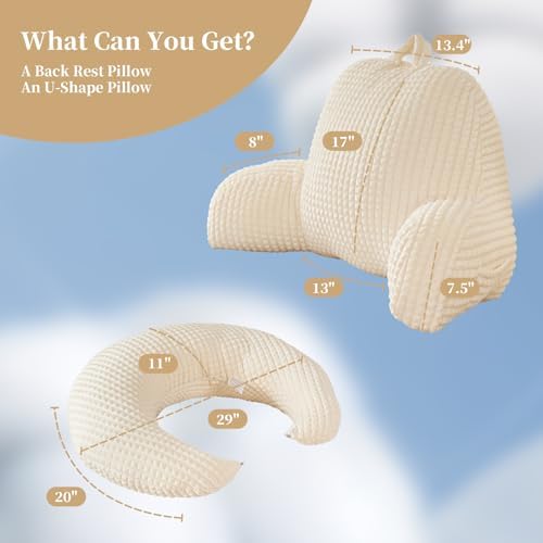 17" Reading Pillow for Bed,U Shaped Arm & Elbow Support,White Flannel - Image 3
