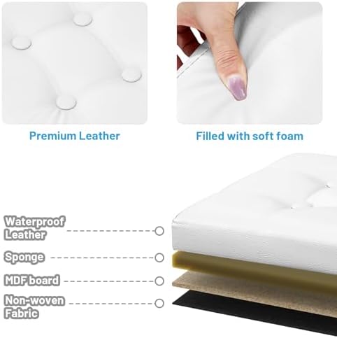 Bsketa Storage Ottoman Bench,17 Inch Folding Leather Foot Rest Stool, White - Image 5