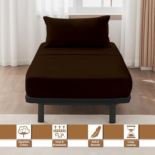 ARlinen 4 PCs Cot Sheets Sets 33" X 75", Egyptian Cotton Fitted Mattress Fits Upto 4"-8" Deep Perfect for Narrow Twin/RV Bunk/Guest Bed Replacement/Camping, Chocolate - Image 2