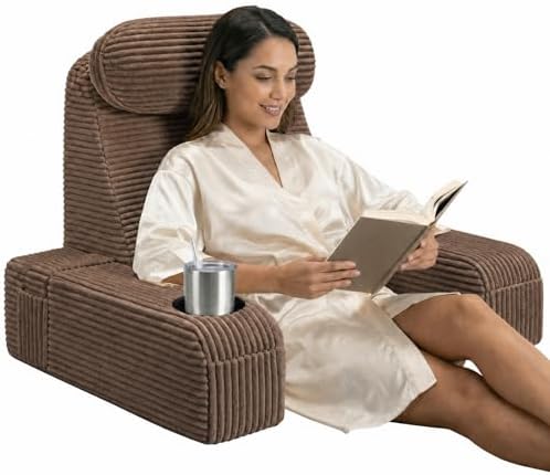 Reading Pillow/Backrest Pillow with Arms, Cup Holder & Phone Pocket by AMCATON